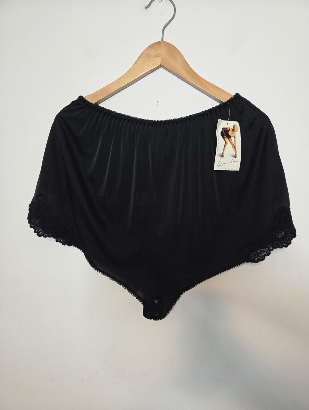 Vintage Black Satin Tap Shorts with Lace Trim Size XL